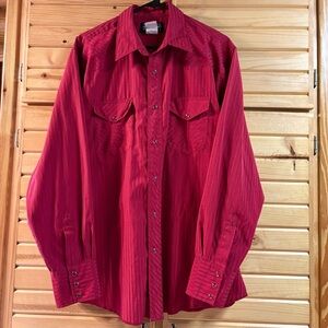 Vintage WRANGLER Red Western Long Sleeve Snap Up, Size L